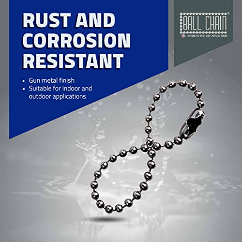 Number 6 Ball Chain with Gun Metal Finish - 10 Foot Long Bead Chain - 3.2 mm in Diameter - 10 Matching Connectors Included - Corrosion and Rust Resistant Bead Ball Chain