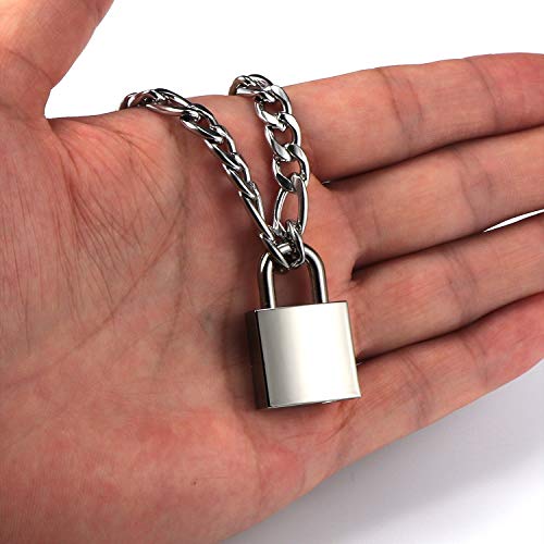 Padlock Necklace Stainless Steel Lock Chain for Men Women Silver 18-24 inch