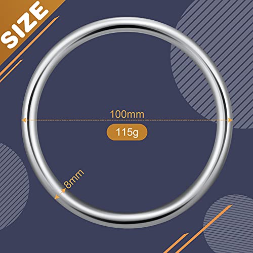 Hotop 4 Inch Metal O Ring Seamless Welded O-Ring Multi-Purpose 304 Stainless Steel Rings Smooth Round Ring for Hanging Flower Basket Crafts, 8 x 100 mm, 2 Pieces