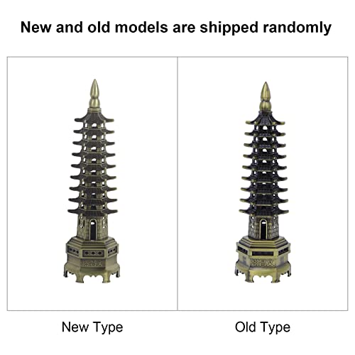 Feng Shui Alloy Antique Pagoda Chinese Style WenChang Tower Model Miniature Tower Ornaments Office Home Desktop Decor