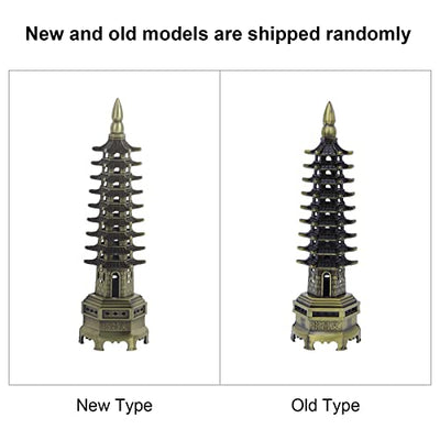 Feng Shui Alloy Antique Pagoda Chinese Style WenChang Tower Model Miniature Tower Ornaments Office Home Desktop Decor