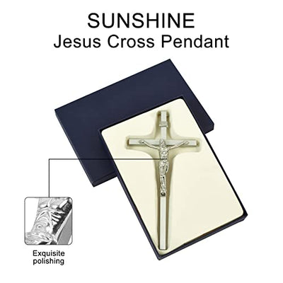 Crucifix Wall Cross | Silver Metal Slender Catholic Crosses | Cross Wall Décor for Your Home - 8 Inch