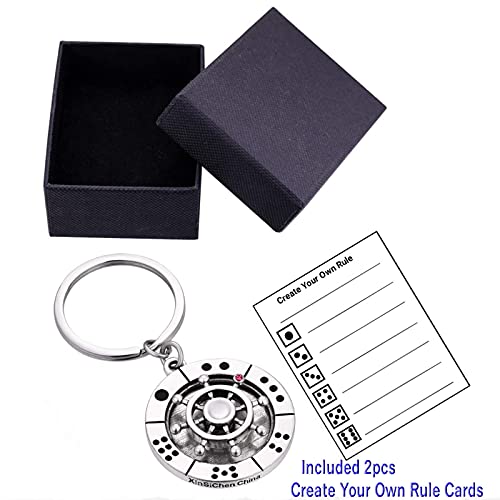 Stainless Steel Spinning Key Chain Fidget Key Ring Unique Gift Dice Gaming Stress Reliever Decision Maker Novelty Gift for Her Him