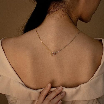 NUZON 2-Tone Interlocking | Sunburst Heart | CZ Evil Eye | Single Pear | Love Heart Pendant Necklace for Women 14K Gold Chain Necklace Protection Prayer Faith Jewelry Gift to Girls