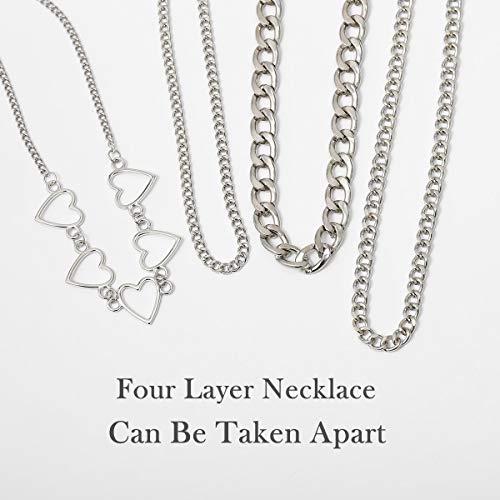 Simple Heart Necklace Lolita Choker Chain Layered Cuban Chunky Silver Chain Necklace for Women Men Girls Chic y2k Clothes Jewelry
