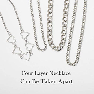 Simple Heart Necklace Lolita Choker Chain Layered Cuban Chunky Silver Chain Necklace for Women Men Girls Chic y2k Clothes Jewelry