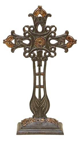 Deco 79 Metal Biblical Decorative Sculpture Cross Home Decor Statue, Accent Figurine 5" x 8" x 21", Copper