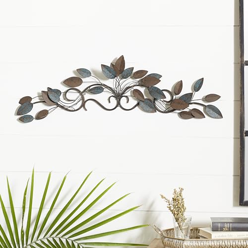 Deco 79 Metal Leaf Home Wall Decor Wall Sculpture, Wall Art 35" x 2" x 10", Blue