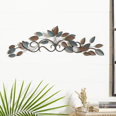 Deco 79 Metal Leaf Home Wall Decor Wall Sculpture, Wall Art 35" x 2" x 10", Blue