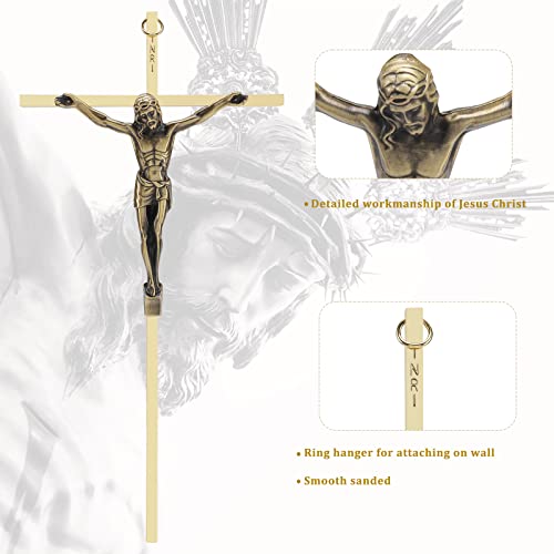 Crucifix Wall Cross, Metal Catholic Hanging Cross Wall Decor - 10 Inch, Shiny Gold