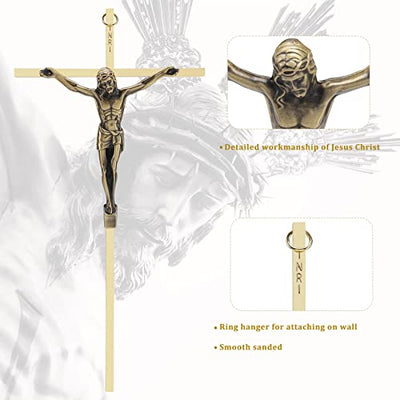 Crucifix Wall Cross, Metal Catholic Hanging Cross Wall Decor - 10 Inch, Shiny Gold
