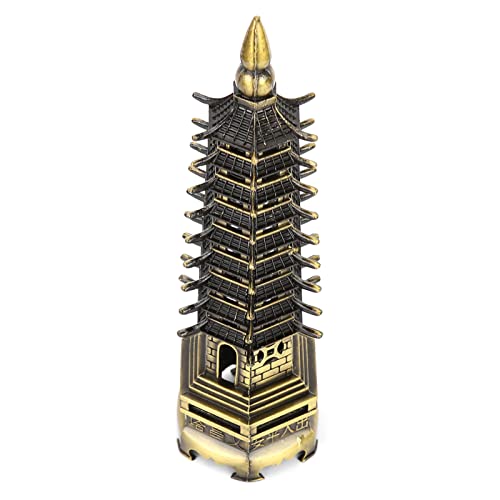 Feng Shui Alloy Antique Pagoda Chinese Style WenChang Tower Model Miniature Tower Ornaments Office Home Desktop Decor