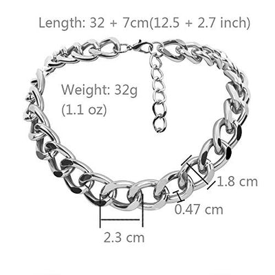 Women's Alloy Choker Necklace Heavy Cuban Chunky Chain Punk Gothic Hip Hop Metal Necklaces - Silver -Small Size