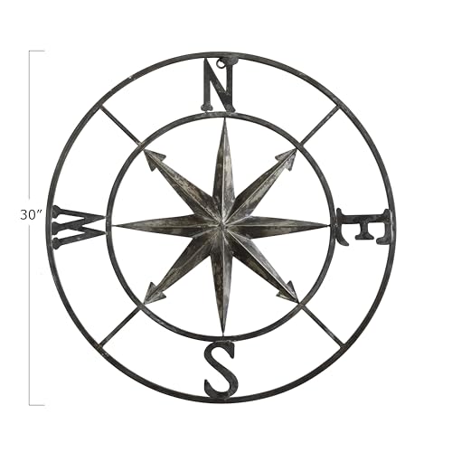 Creative Co-Op Metal Compass Wall Décor, Distressed Silver