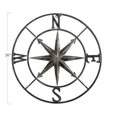 Creative Co-Op Metal Compass Wall Décor, Distressed Silver