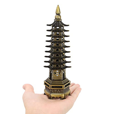Feng Shui Alloy Antique Pagoda Chinese Style WenChang Tower Model Miniature Tower Ornaments Office Home Desktop Decor