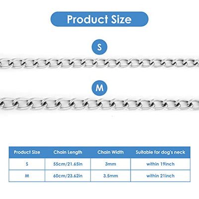 Dog Chain Collar, Pet Adjustable Metal Chain Collar Row Neck Leash Gear Choke Chain Heavy Duty Walking Training for Small Medium Large Dogs (55cm)