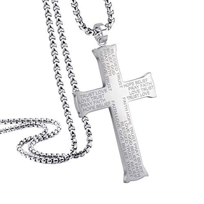 555Jewelry Inspirational Stainless Steel Cross Necklace for Men and Women 16-24" Chain