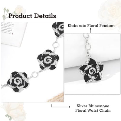 Metal Waist Chain Sliver Rhinestone Floral Belly Chain Belt Adjustable Pendant Body Chains Jewelry Accessories for Women and Girls
