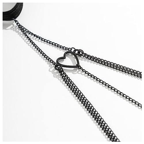 Simple Gothic Black Metal Leg Chain Jewelry Bikini Layered Thigh Body Chain Jewelry Summer Beach Elastic Adjustable Thigh Chain Jewelry for Women Girls