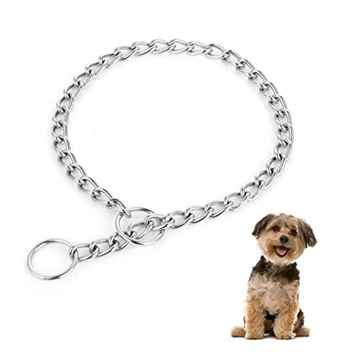 Dog Chain Collar, Pet Adjustable Metal Chain Collar Row Neck Leash Gear Choke Chain Heavy Duty Walking Training for Small Medium Large Dogs (55cm)