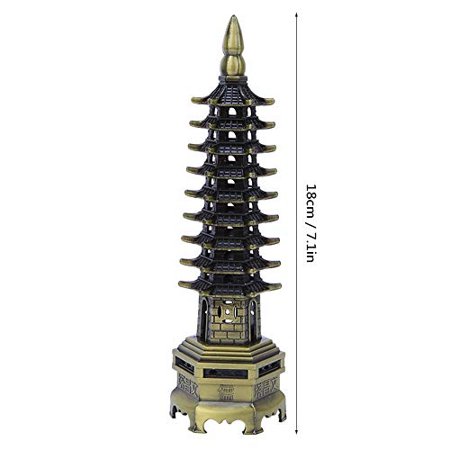 Feng Shui Alloy Antique Pagoda Chinese Style WenChang Tower Model Miniature Tower Ornaments Office Home Desktop Decor