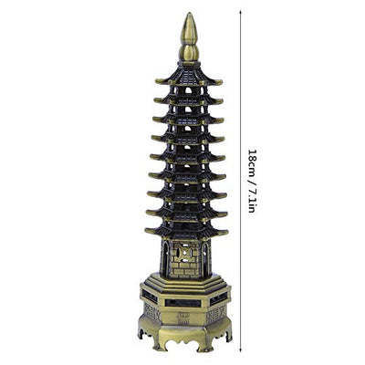 Feng Shui Alloy Antique Pagoda Chinese Style WenChang Tower Model Miniature Tower Ornaments Office Home Desktop Decor