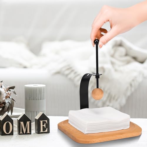 Wood Napkin Holder, Square Tabletop Napkin Dispenser with Sophisticatedly Metal Cocktail Napkin Holder for Home, Kitchen, Office, Restaurant, Hotel, Cafe, Bar,Washroom (Beechwood)