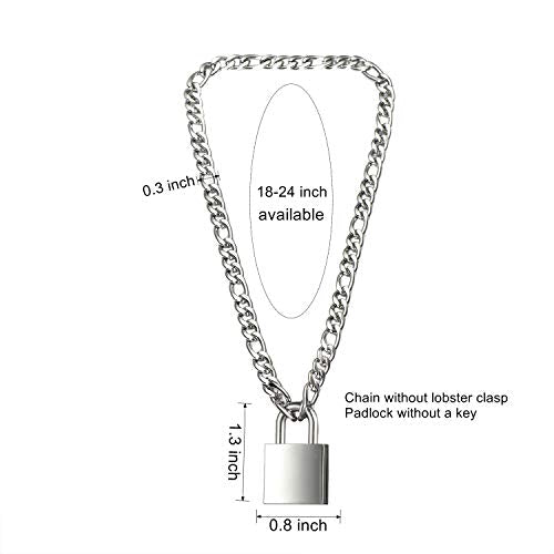 Padlock Necklace Stainless Steel Lock Chain for Men Women Silver 18-24 inch
