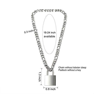 Padlock Necklace Stainless Steel Lock Chain for Men Women Silver 18-24 inch