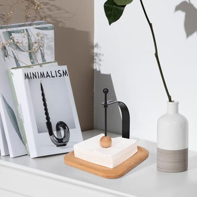 Wood Napkin Holder, Square Tabletop Napkin Dispenser with Sophisticatedly Metal Cocktail Napkin Holder for Home, Kitchen, Office, Restaurant, Hotel, Cafe, Bar,Washroom (Beechwood)