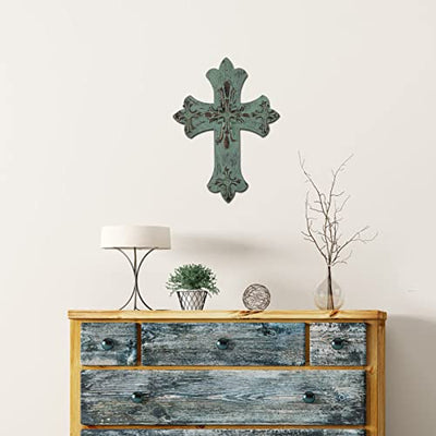 Farmhouse Cross Wall Decor,Metal Cross Decoration for Home Decor, Family Wall Art Flower Cross Wall Sculpture 14.5" H