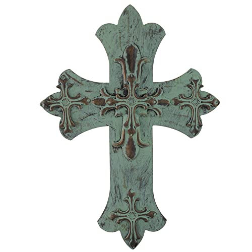 Farmhouse Cross Wall Decor,Metal Cross Decoration for Home Decor, Family Wall Art Flower Cross Wall Sculpture 14.5" H