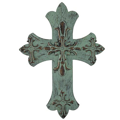 Farmhouse Cross Wall Decor,Metal Cross Decoration for Home Decor, Family Wall Art Flower Cross Wall Sculpture 14.5" H