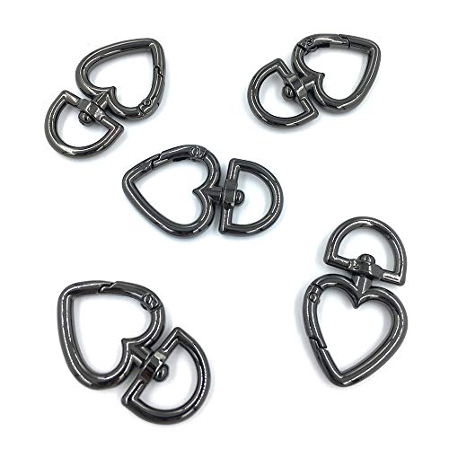 12 Pcs 3/4 Inch Outside Width Zinc Alloy Heart Shape Swivel Buckles Trigger Spring Keyring Buckle, Clasps Hooks Keychain Ring Buckles Shinning Swivel Snap Fashion Clips (Gunmetal)