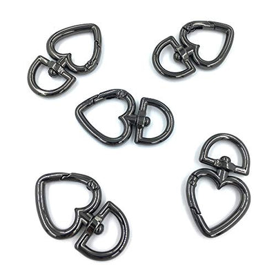 12 Pcs 3/4 Inch Outside Width Zinc Alloy Heart Shape Swivel Buckles Trigger Spring Keyring Buckle, Clasps Hooks Keychain Ring Buckles Shinning Swivel Snap Fashion Clips (Gunmetal)