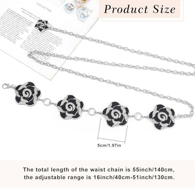 Metal Waist Chain Sliver Rhinestone Floral Belly Chain Belt Adjustable Pendant Body Chains Jewelry Accessories for Women and Girls