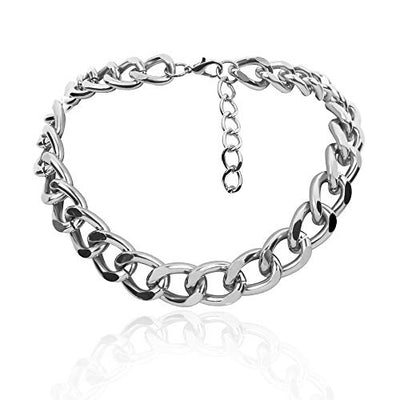 Women's Alloy Choker Necklace Heavy Cuban Chunky Chain Punk Gothic Hip Hop Metal Necklaces - Silver -Small Size