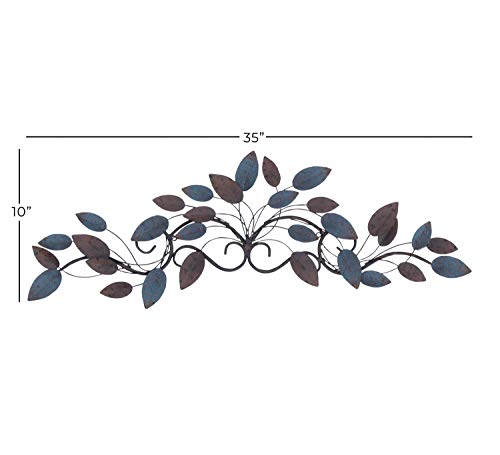 Deco 79 Metal Leaf Home Wall Decor Wall Sculpture, Wall Art 35" x 2" x 10", Blue