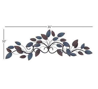 Deco 79 Metal Leaf Home Wall Decor Wall Sculpture, Wall Art 35" x 2" x 10", Blue