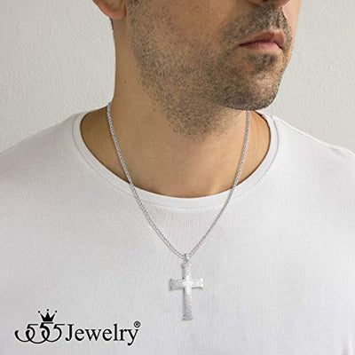 555Jewelry Inspirational Stainless Steel Cross Necklace for Men and Women 16-24" Chain