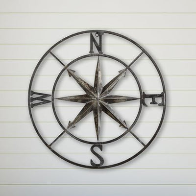Creative Co-Op Metal Compass Wall Décor, Distressed Silver