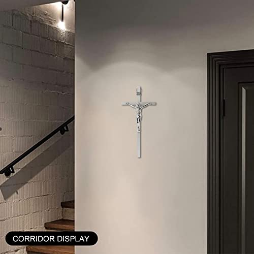 Crucifix Wall Cross | Silver Metal Slender Catholic Crosses | Cross Wall Décor for Your Home - 8 Inch