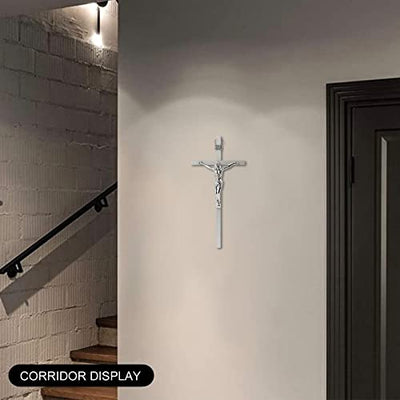 Crucifix Wall Cross | Silver Metal Slender Catholic Crosses | Cross Wall Décor for Your Home - 8 Inch