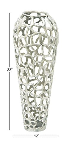 Deco 79 Benzara Metal Planter Upgrade The Decor Appeal of Short Spaces, silver, "12""l x 12""w x 33""h" (37665)