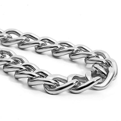 Women's Alloy Choker Necklace Heavy Cuban Chunky Chain Punk Gothic Hip Hop Metal Necklaces - Silver -Small Size