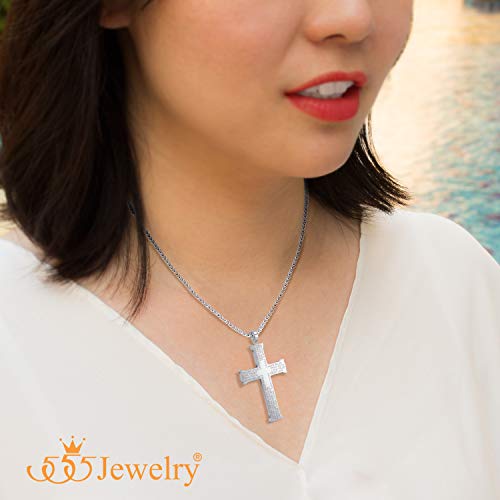 555Jewelry Inspirational Stainless Steel Cross Necklace for Men and Women 16-24" Chain