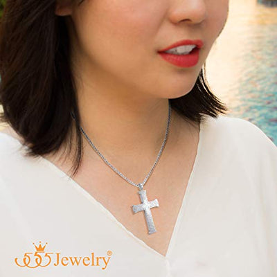 555Jewelry Inspirational Stainless Steel Cross Necklace for Men and Women 16-24" Chain