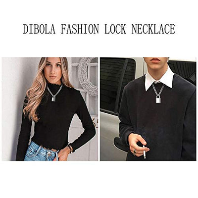 Padlock Necklace Stainless Steel Lock Chain for Men Women Silver 18-24 inch