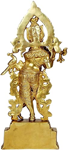 Brass Murti Lord Krishna Idol God of Love Playing Flute for Home Décor Living Room Metal Statue Temple Gift Item Gold Polish Height 13.7 Inch